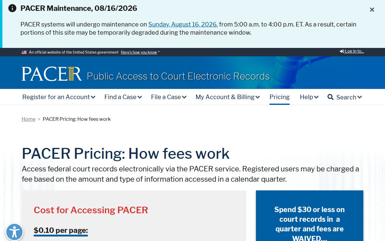 Ben Lomond court docket comparison with PACER fee rules