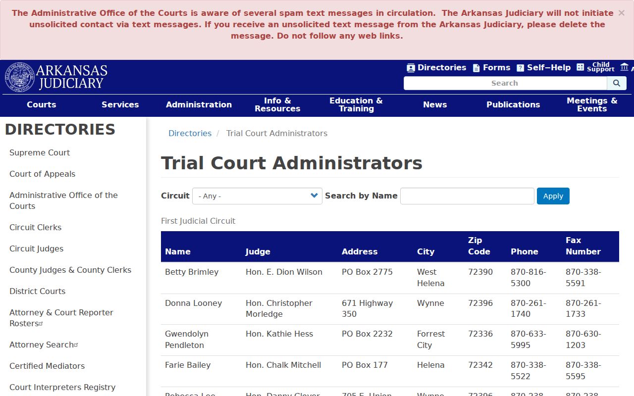 Sevier County court calendar trial court administrator directory