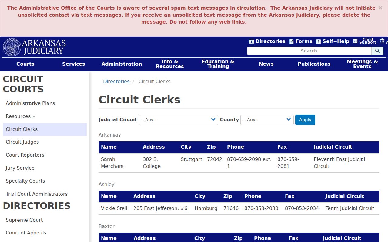 Sevier County civil docket Circuit Clerk directory