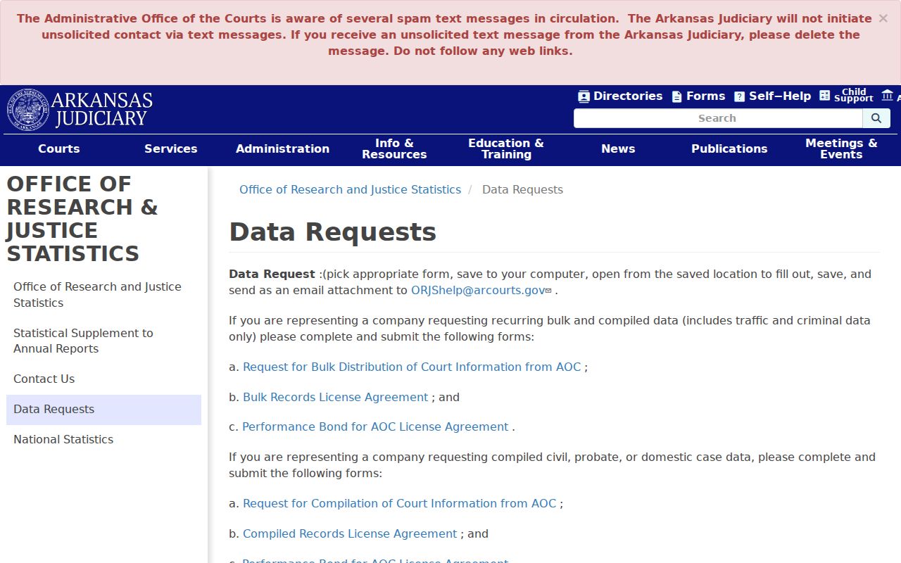 Sevier County court records AOC compiled data request options