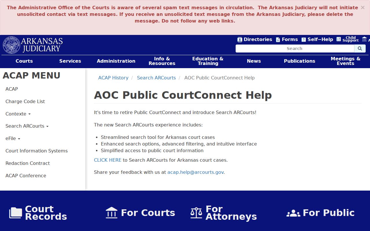 Sevier County court docket migration from CourtConnect to Search ARCourts